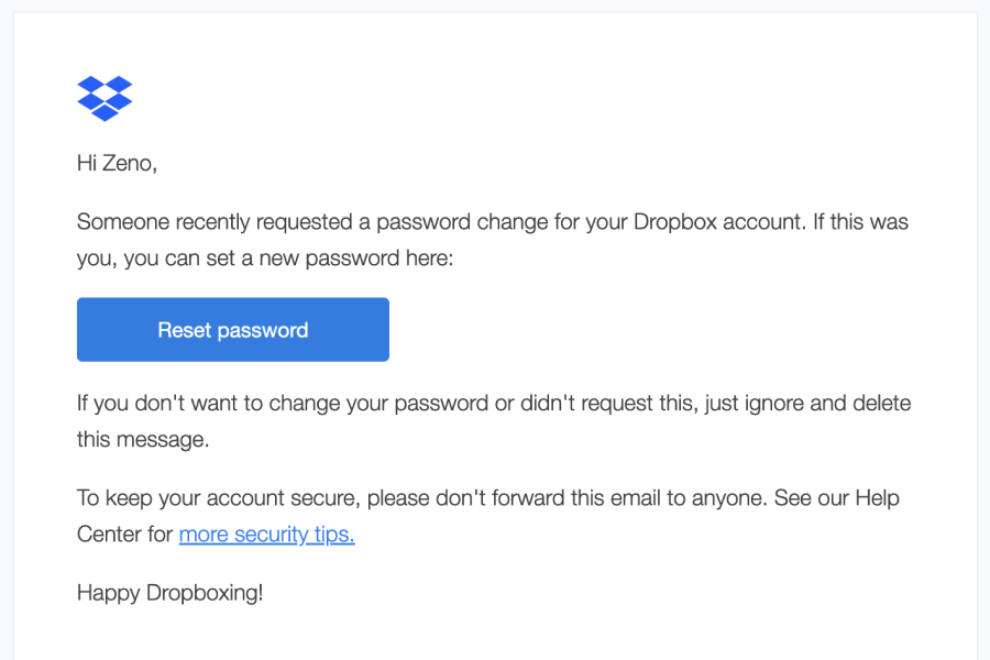 Dropbox / Reset Password